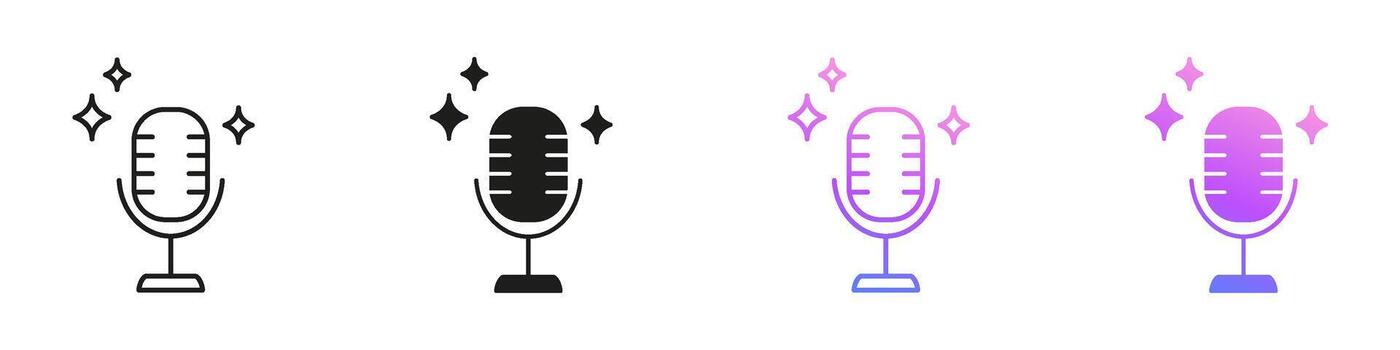 Microphone With Sparkles Line and Solid Icon Set. AI Voice Recording And Speech Recognition Symbol Collection. Isolated Illustration vector