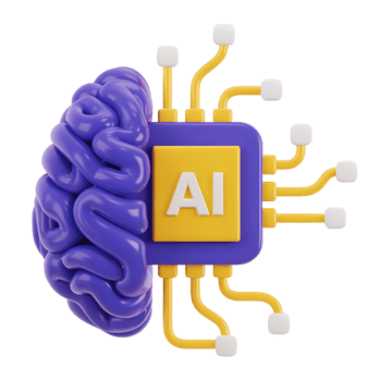 Artificial intelligence concept with brain and circuit board isolated background png