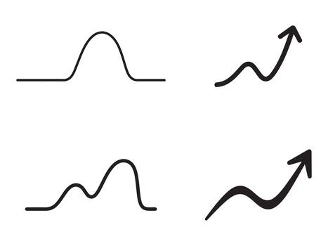 Set of rising exponential curve graph lines and growth chart marks silhouette vector