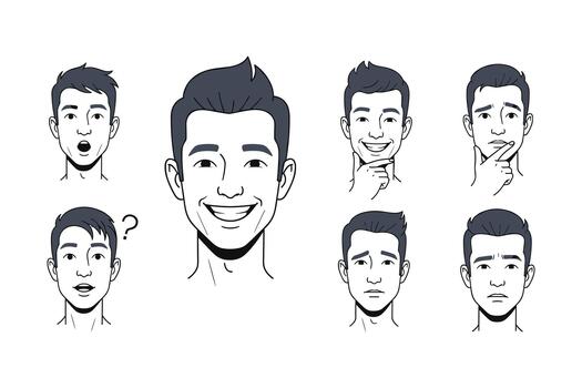 Man Face Avatars Showing Different Emotions and Expressions vector