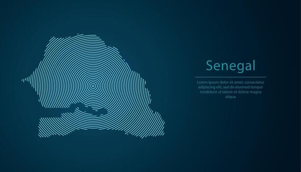 Senegal map contour with abstract circular line pattern vector