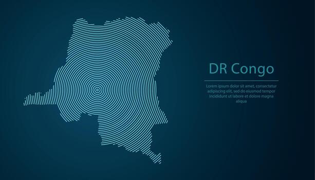 DR Congo map contour with abstract circular line pattern vector