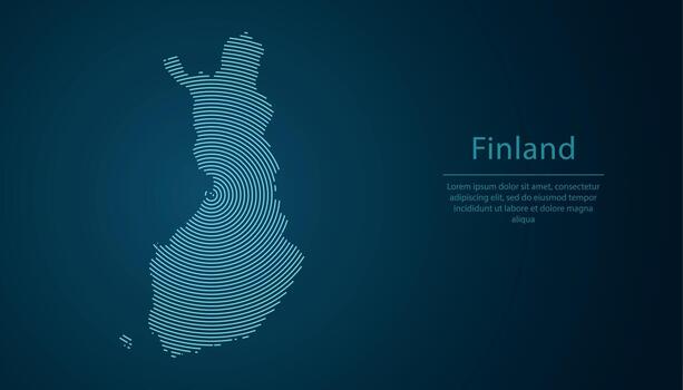 Finland map contour with abstract circular line pattern vector