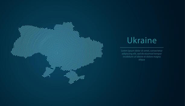Ukraine map contour with abstract circular line pattern vector