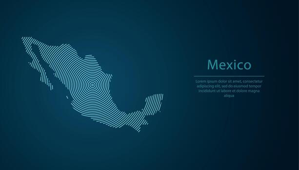 Mexico map contour with abstract circular line pattern vector