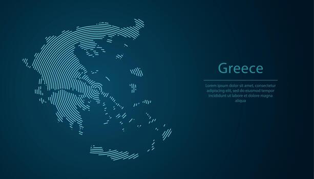 Greece map contour with abstract circular line pattern vector