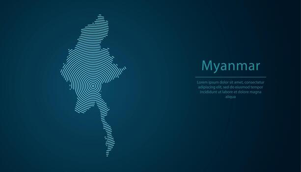 Myanmar map contour with abstract circular line pattern vector