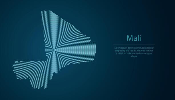 Mali map contour with abstract circular line pattern vector