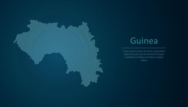 Guinea map contour with abstract circular line pattern vector