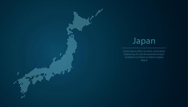 Japan map contour with abstract circular line pattern vector