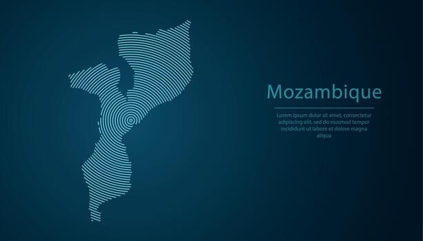 Mozambique map contour with abstract circular line pattern vector