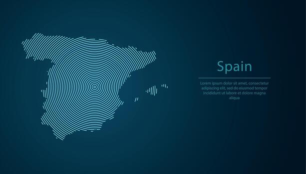 Spain map contour with abstract circular line pattern vector