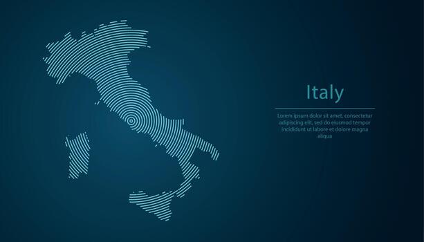 Italy map contour with abstract circular line pattern vector
