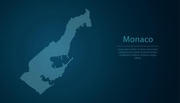 Monaco map contour with abstract circular line pattern vector