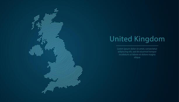 United Kingdom map contour with abstract circular line pattern vector
