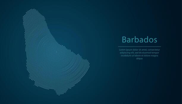 Barbados map contour with abstract circular line pattern vector