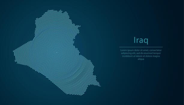 Iraq map contour with abstract circular line pattern vector