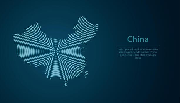 China map contour with abstract circular line pattern vector
