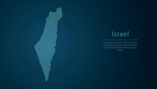 Israel map contour with abstract circular line pattern vector