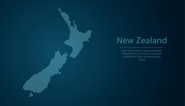 New Zealand map contour with abstract circular line pattern vector