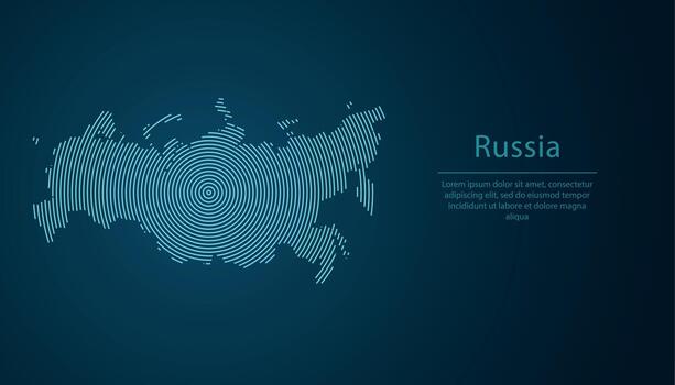 Russia map contour with abstract circular line pattern vector