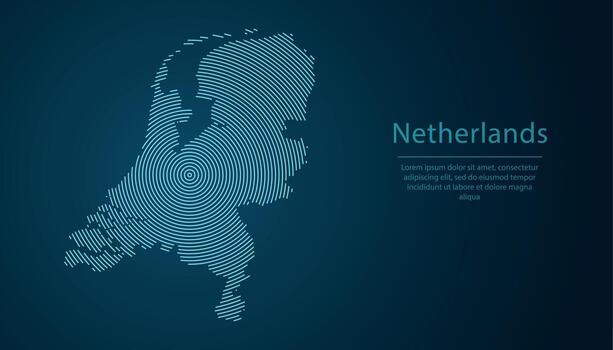 Netherlands map contour with abstract circular line pattern vector
