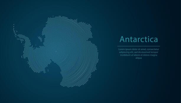 Antarctica map contour with abstract circular line pattern vector