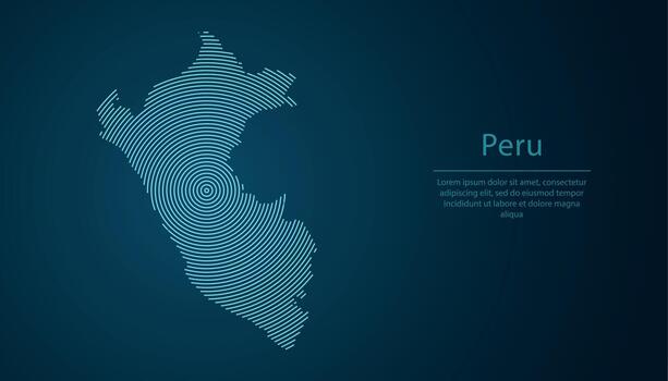 Peru map contour with abstract circular line pattern vector