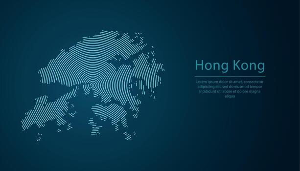 Hong Kong map contour with abstract circular line pattern vector