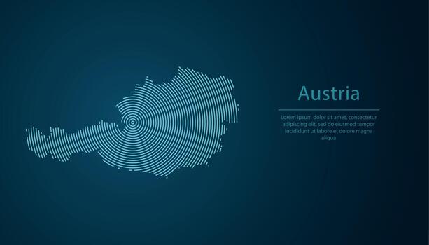 Austria map contour with abstract circular line pattern vector