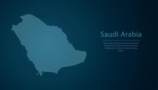 Saudi Arabia map contour with abstract circular line pattern vector
