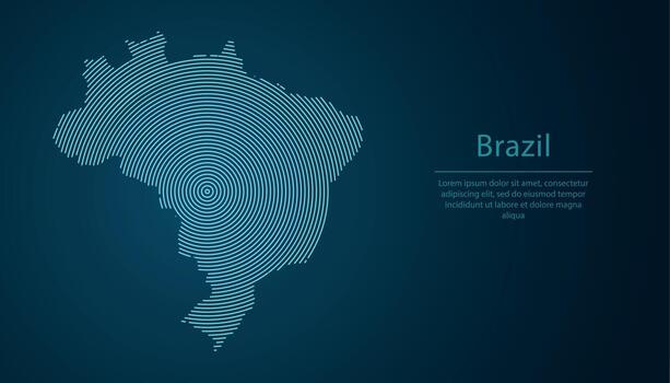Brazil map contour with abstract circular line pattern vector