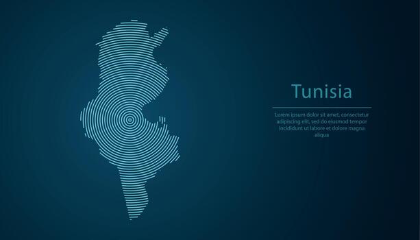 Tunisia map contour with abstract circular line pattern vector