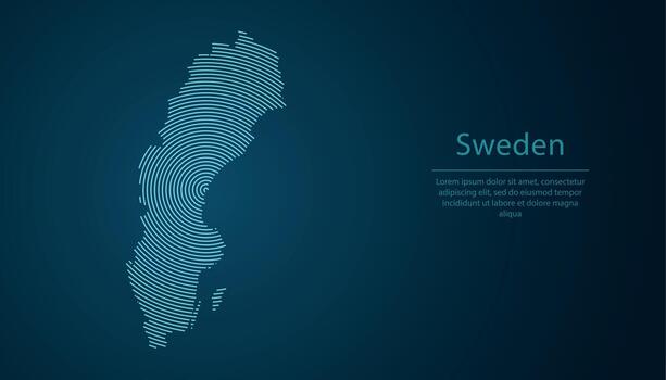 Sweden map contour with abstract circular line pattern vector