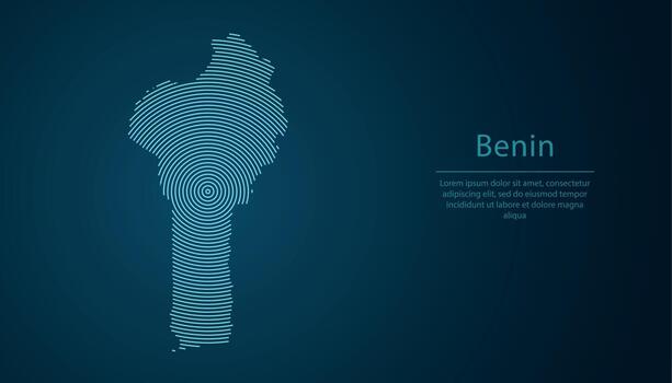 Benin map contour with abstract circular line pattern vector