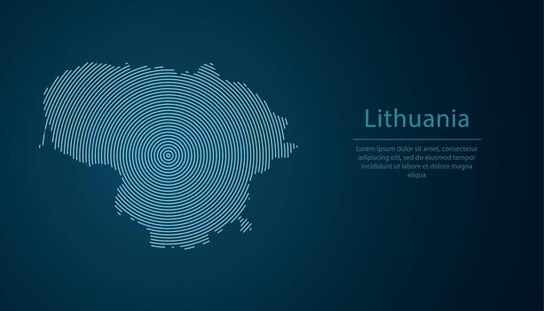 Lithuania map contour with abstract circular line pattern vector