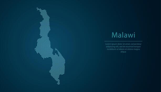 Malawi map contour with abstract circular line pattern vector