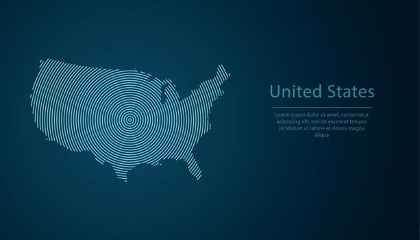 United States map contour with abstract circular line pattern vector
