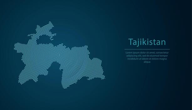 Tajikistan map contour with abstract circular line pattern vector