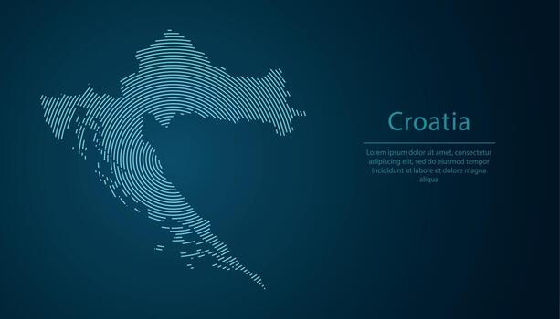 Croatia map contour with abstract circular line pattern vector