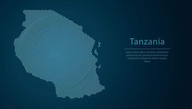 Tanzania map contour with abstract circular line pattern vector