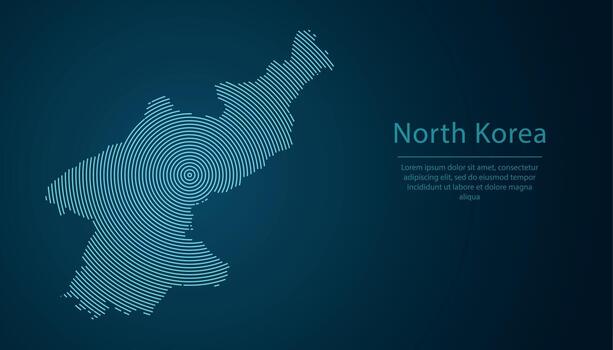North Korea map contour with abstract circular line pattern vector