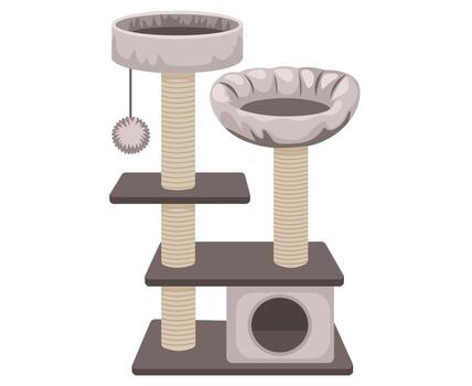 A multi level cat tower with platforms scratching posts and a cozy bed vector