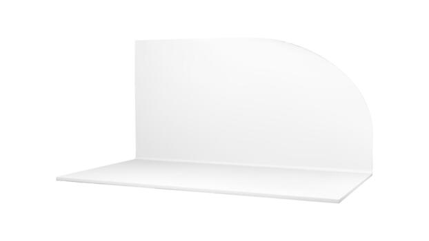 Booth stand room corner 3d mockup with empty white box wall, floor section inside view. Mock up realistic interior for tradeshow kiosk display or office exhibition. Blank render on plain background vector