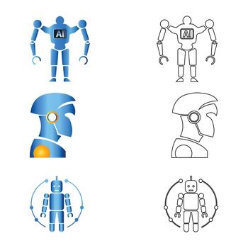 Futuristic AI Robot Figures and Robotic Head Profile Set vector
