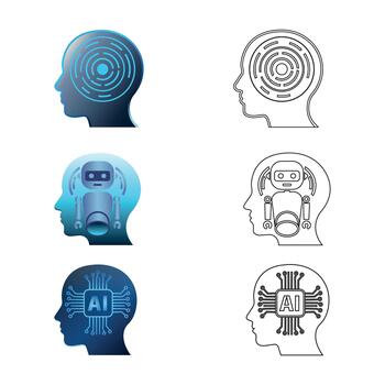 ai tecnología cerebro circuito y chatbot perfil íconos vector