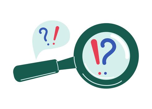 pregunta marca, exclamación marca. aumentador vaso. conceptos de problema resolviendo en negocio, hallazgo un responder a un pregunta. mano dibujado plano ilustración. aislado antecedentes. vector