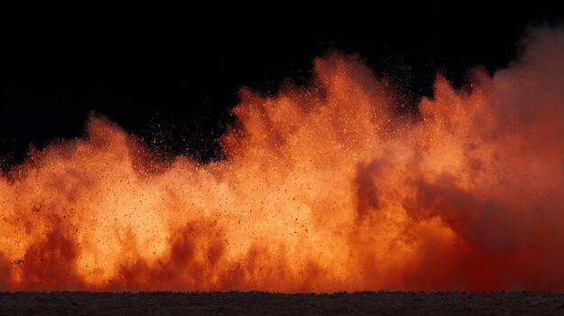 Fiery Explosion With Sparks Against Dark Background. Intense Energy And Destruction photo