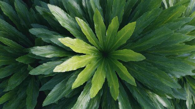 verde helecho hojas en simétrico modelo. de la naturaleza intrincado diseño y botánico belleza foto