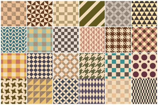 colección de color textil sin costura patrones - geométrico a rayas retro diseño. repetible paño Clásico tartán antecedentes. tela interminable clásico huellas dactilares vector